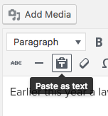 Screen shot of Paste as text button