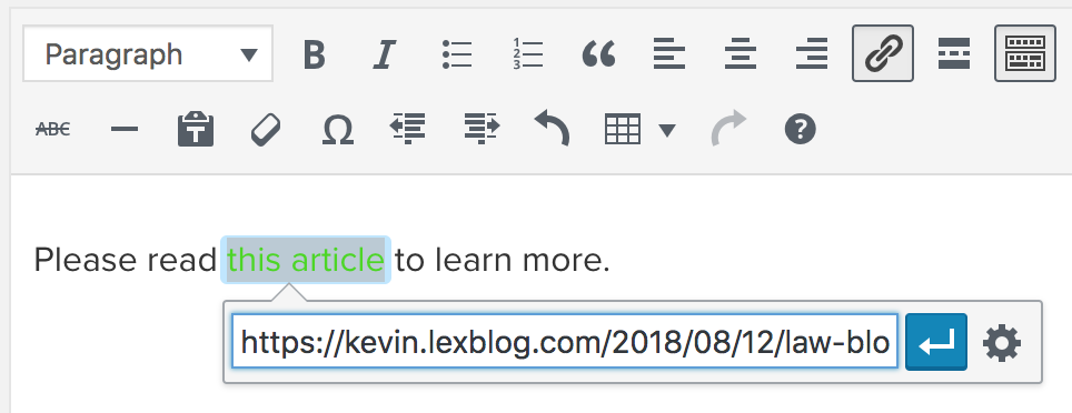 Screen shot of link editor
