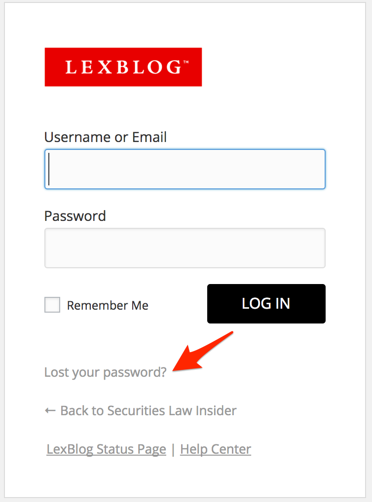 Screenshot of lost your password link